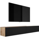 BRAND Meuble TV suspendu, D: L: 2 x 100 cm, H : 34 cm, P : 32 cm. Rangement TV, Meuble TV mural CHÊNE WOTAN-NOIR MAT