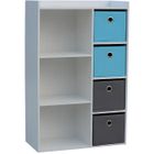 WADIGA Armoire de Rangement - Meuble de Ra - 3 Niches - 4 Tiroirs - Bleu/Gris - Enfant