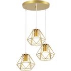 Suspension Lustre Rétro Vintage Industrielle E27 16cm Doré - WOTTES - 3 Têtes - Jaune - Métal
