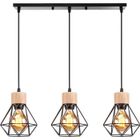 WOTTES UNI Suspension Luminaire en Bois Fer Lustre Suspension Deisgn Vintage Industrielle pour Salle à Manger Chambre Salon Noir