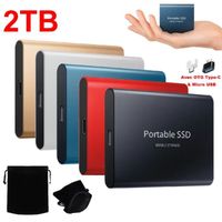 Disque Dur SSD Externe Portable 2TB 2To OTG Type-C USB Mini Taille Noir avec Pochette Sac de Stockage en Tissu