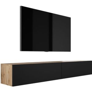 MEUBLE TV Meuble TV suspendu, D: L: 2 x 100 cm, H : 34 cm, P : 32 cm.  Rangement TV, Meuble TV mural CHÊNE WOTAN-NOIR MAT