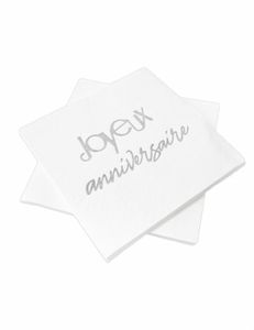 Serviette de table Joyeux Anniversaire blanc et doré or REF/7985