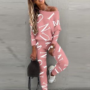 SURVÊTEMENT Sportswear,Lettre survêtement femmes Streetwear Pantalon Chandal Mujer Ensemble Pyjama Femme Joggers deux pièces - Type Pink