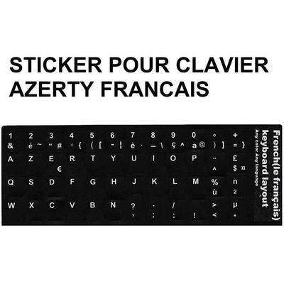 Lot 4 Stickers Autocollant AZERTY NOIR Complet Touches De