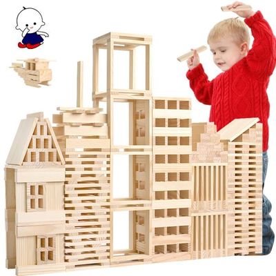 15pcs Set De Jouets De Construction Bois Pour Garçon Fille