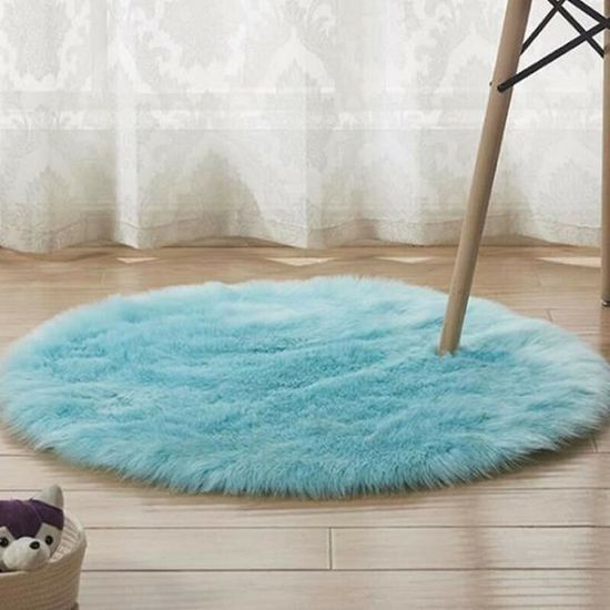 Bleu clair 50cm - Tapis de sol rond doux antidérapant lavable moelleux pour salon-chambre