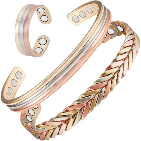 Bracelet Magnétique Cuivre Arbre De Vie 9 Aimants – Bracelet Manchette Réglable Homme Femme – Bijou Bien-Être Bronze