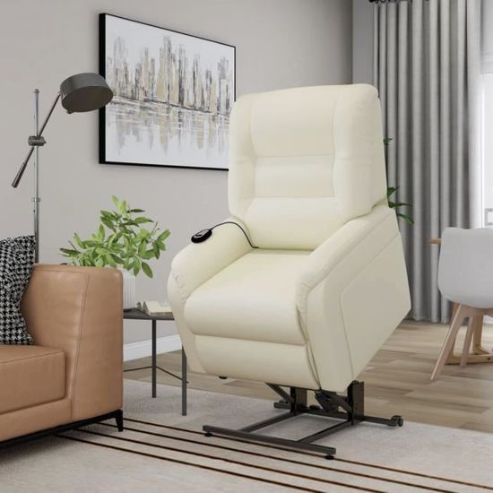 3611MAISON BEST•Fauteuil électrique de massage,Fauteuil inclinable TV sofa Fauteuil relax  TV électrique Crème Similicuir