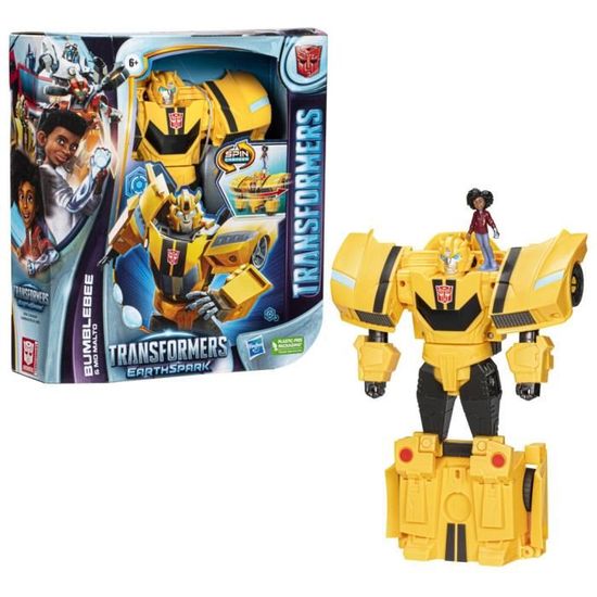 Figurine Transformers EarthSpark Spin Changer Bumblebee et Mo Malto - HASBRO - Bleu - Mixte - A partir de 6 ans