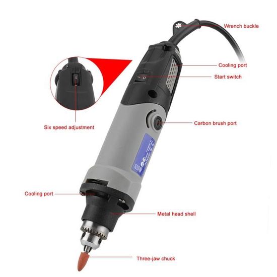 Meuleuse Électrique 400W 220V - Vitesse Variable 6 Positions - Capacité 0.6-6.5 Mm - Pour Gravure, Meulage, Polissage - Prise UE - 6