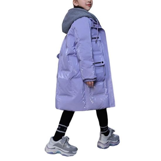 Zwiiyzr Manteau Long pour Fille Veste d'Hiver Enfants Couleur Unie Veste Chaude Parka Manteau d'Hiver 5-9 Ans Noir