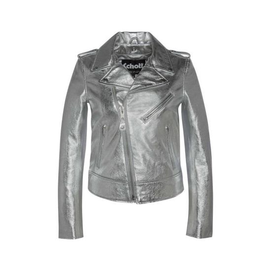 Veste en online cuir argentée