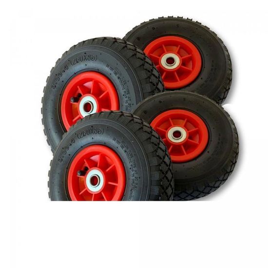 Roue Pneumatique 10 Pouces 3.00-4 Pour Chariot Ou Camion - Alésage 35mm, Couleur Rouge