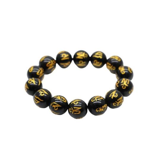 18 10mm Agates Noir Pierre Poignet Chaîne Bouddhisme Prière Perles Bracelets Om Mani Padme Hum Bracelet pour  MONTRE BRACELET