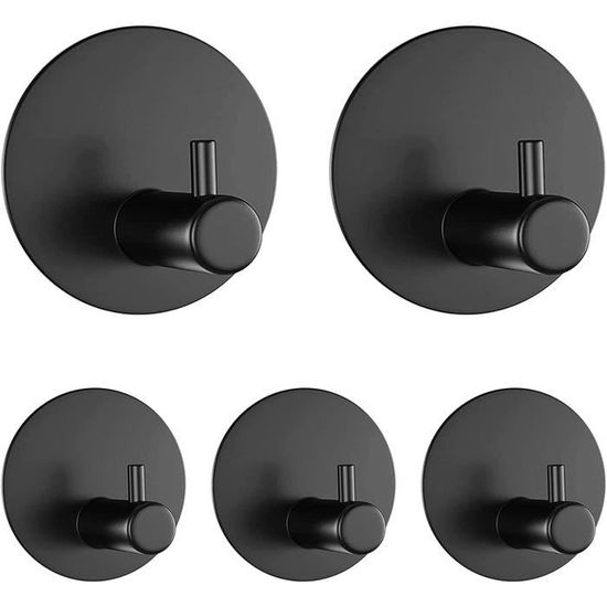 5 Crochets Porte-Serviettes Pour Porte De Douche - Noir Mat - Acier Inoxydable - Sans Percage