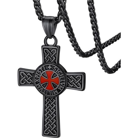 Pendentif Chevalier Templier Blason SceauCollier Croix de Jérusalem en Acier Inoxydable/Plaqué