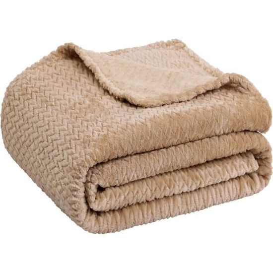 Plaid Polaire Molleton 130x150 Cm Motif Jacquard Taupe - Doux, Léger, Pour Canapé Ou Lit D'appoint