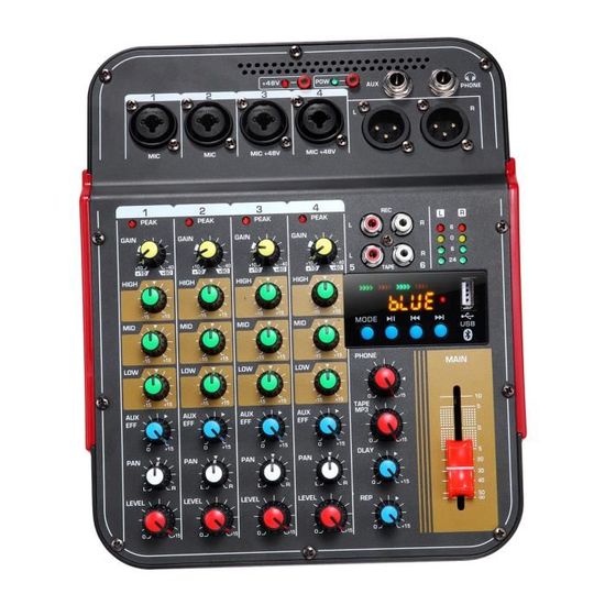 Table De Mixage Audio Jindaaudio 4 Canaux - Bluetooth, USB, Alimentation Fantôme 48V, Effets FX