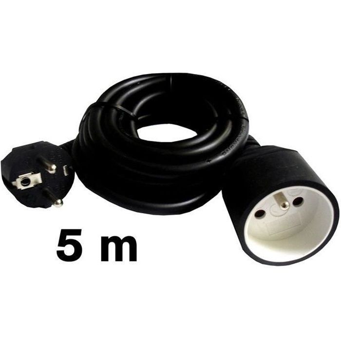 Rallonge électrique ZENITECH 5m - câble HO5VVF - 3G1.5 - Noir