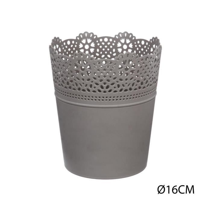 Atmosphera - Pot dentelle en plastique D16 D, 16 x H, 18,5 cm Gris