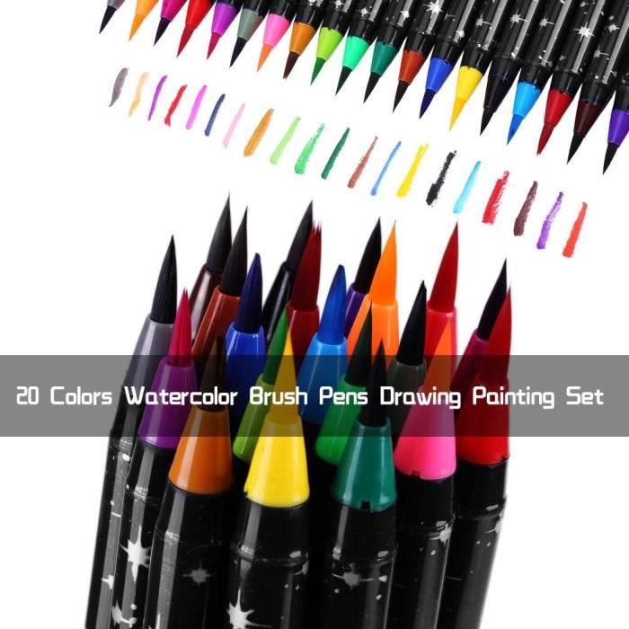 Aquarelle pinceau stylos dessin peinture esquisse marqueur stylo ensemble étudiant Art --20 couleurs