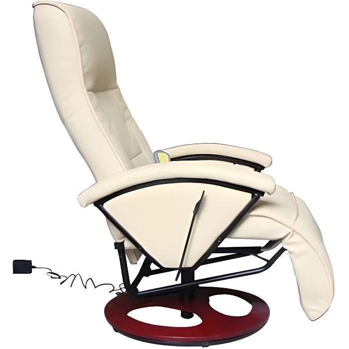 Fauteuils de massage electriques Fauteuil relaxation massant blanc creme & bois
