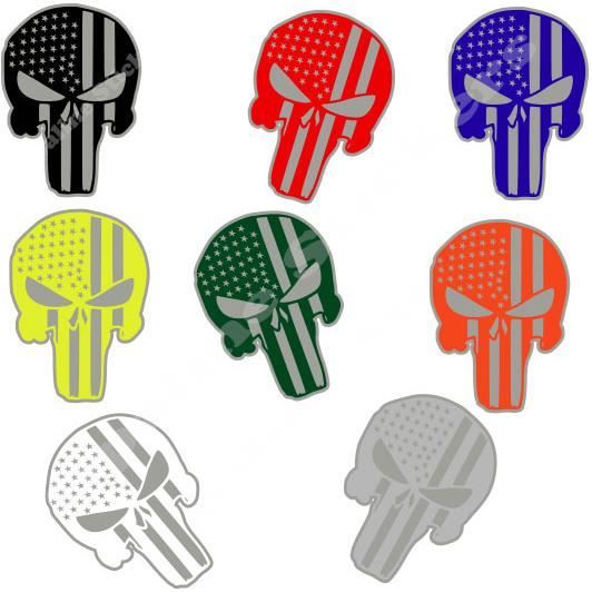 STICKER RETRO REFLECHISSANT PUNISHER USA CASQUE MOTO SCOOTER VELO QUAD 6,6x5