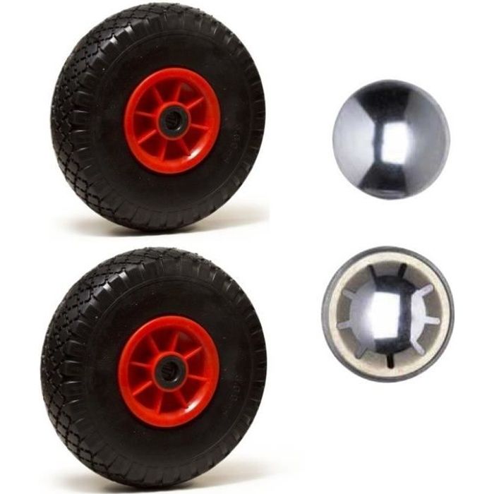 Lot deux roues gonflables pour diable 3.00-4 (2PR) 260 x 85 Alésage 20 avec deux calottes