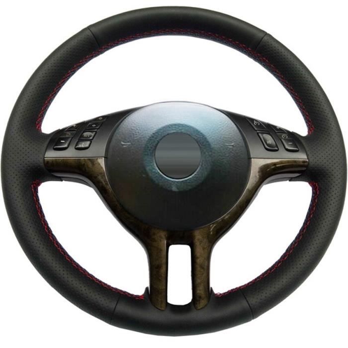 Housse de volant de voiture en Faux cuir PU noire bricolage BMW série 3 E46 2000 2006 série 5 E39 2000 Dark Gray Thread