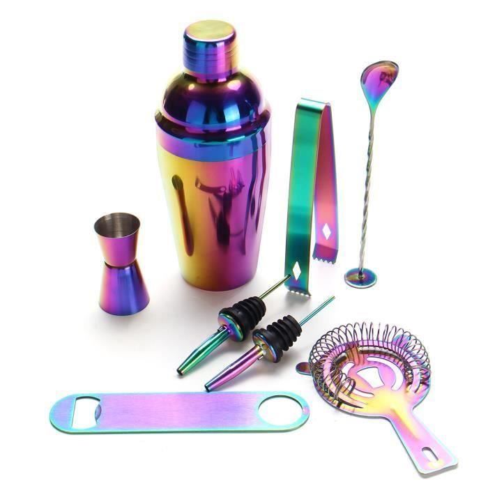 8pcs Set de Shaker à Cocktail arc-en-ciel magique Mélangeur Verres à cocktail 550ml Me43226
