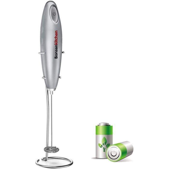 Mousseur à lait électrique de poche Bonsenkitchen pour la préparation de lattes, de cappuccinos et de chocolats chauds, avec batteri