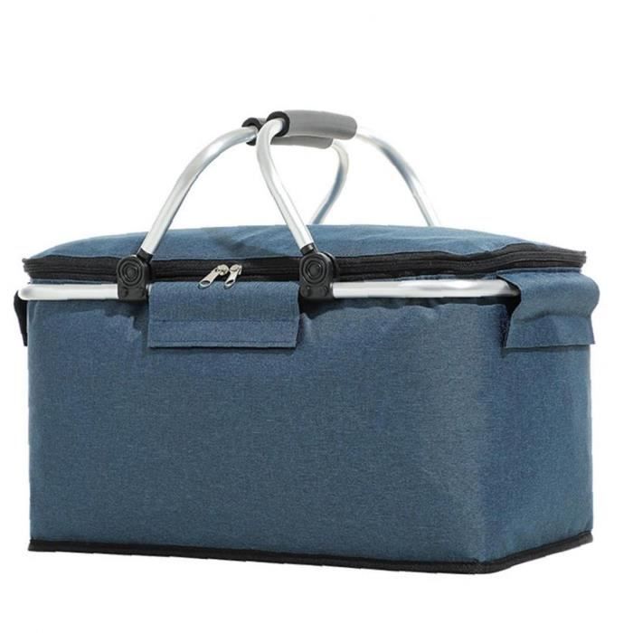 Pique-nique Glacière Portable Isotherme Pliable Lunch Bag Grand panier de sac fantaisie Set bleu marine