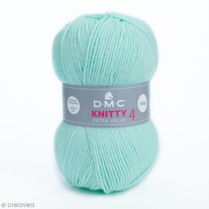 Laine Knitty 4 DMC - 100 g Laine Acrylique Knitty 4, de DMC :Coloris: Vert d'eau 956Matière : 100 % acrylique Poids : 100 g