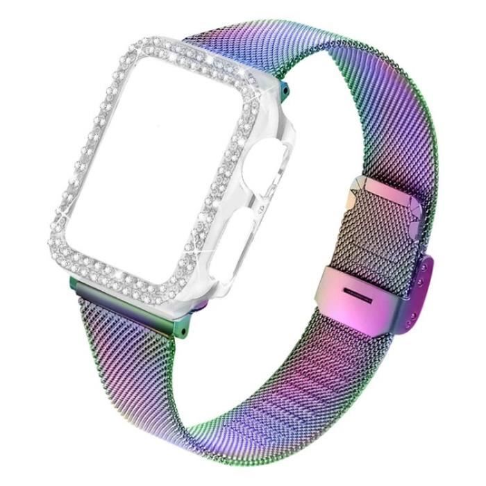 Boucle Fermeture Milanaise Bracelet + Housse Protection Sangle Bracelet Pour Apple Watch Series 7 45Mm - Multicolore