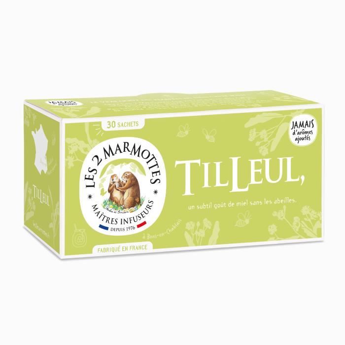 Les 2 Marmottes - Infusion Tilleul 30 Sachets - Saveur Miellée - Bien-Être Et Relaxation - Gamme Pour Le Plaisir Des Papilles