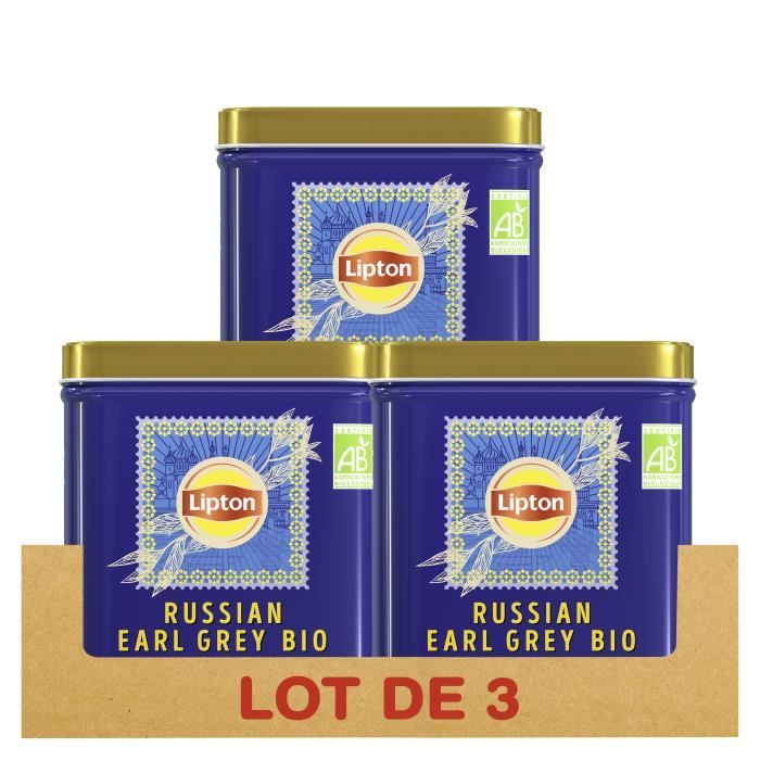 LIPTON - LOT DE 3 - Thé Noir Bio Russian Earl Grey, Bergamote & Agrumes, 100% d'origine naturelle, Agriculture