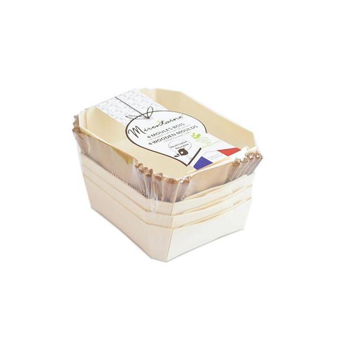 4 moules individuels en bois rectangle + 8 caissettes sulfurisées de cuisson