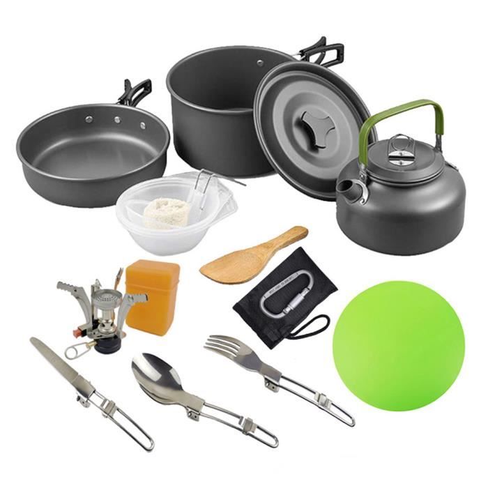 Ustensiles de cuisine Randonnée Pot Batterie de cuisine Kit de pique-nique pour antiadhésives léger BackpackingBlack