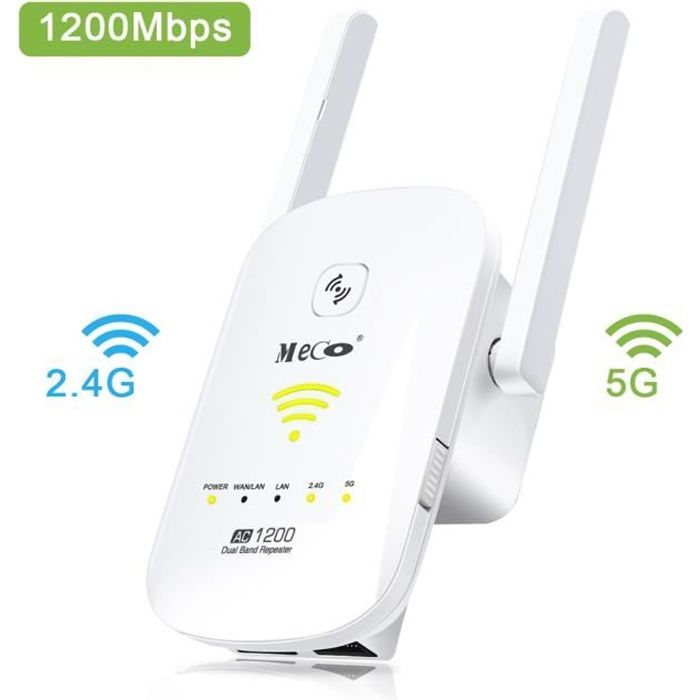 Répéteur Wi-Fi double bande 2.4G 5G 1200Mbps Booster WiFi Extender 2*3dBi WiFi Antenne 2 Port Ethernet Amplificateur WiFi