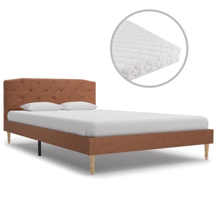 Lit complet avec matelas contemporain adulte Marron Tissu 120 x 200 cm