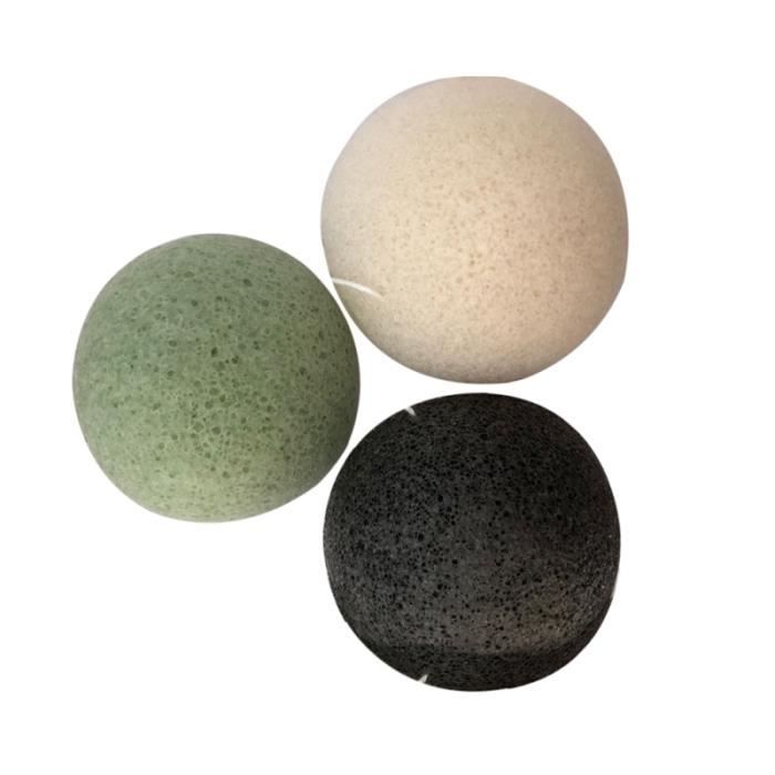 3 pièces éponges faciales portatives Konjac durables de nettoyage au charbon de bambou pour laver NETTOYANT VISAGE - DEMAQUILLANT