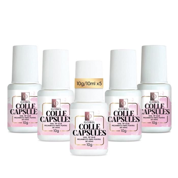 5 Colles capsules pour ongles avec pinceau - 7,5 ml