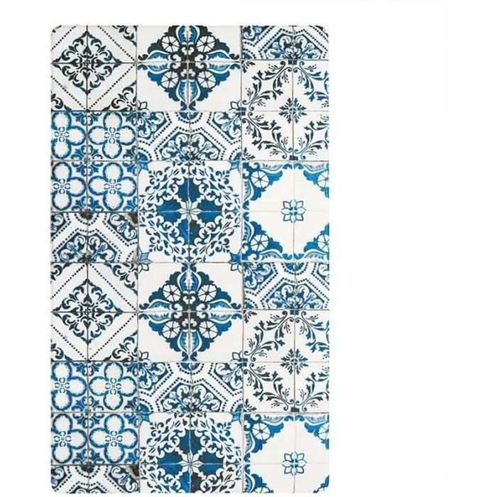 AZULEJOS VINYLE - Tapis de cuisine imprimé carreaux de ciment bleu 45x75