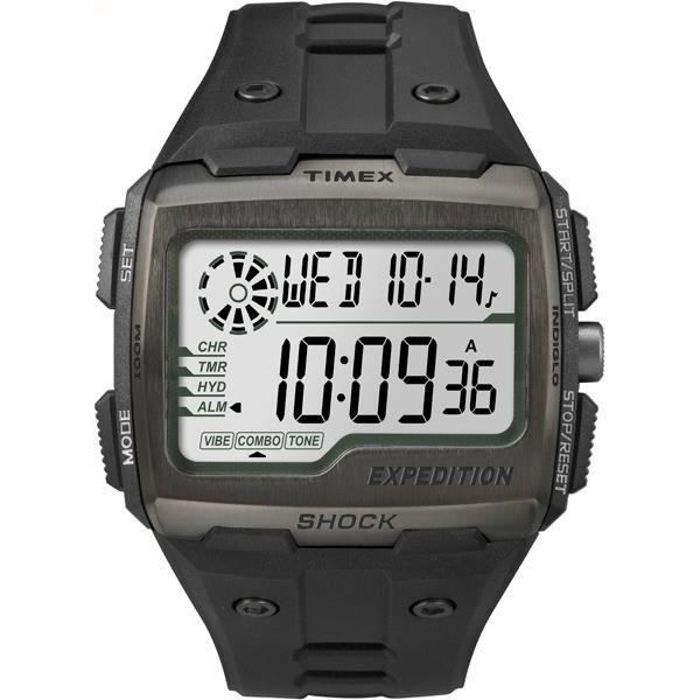 Timex Grid Shock, Montre-bracelet, Mâle, Résine, Noir, Résine, Noir