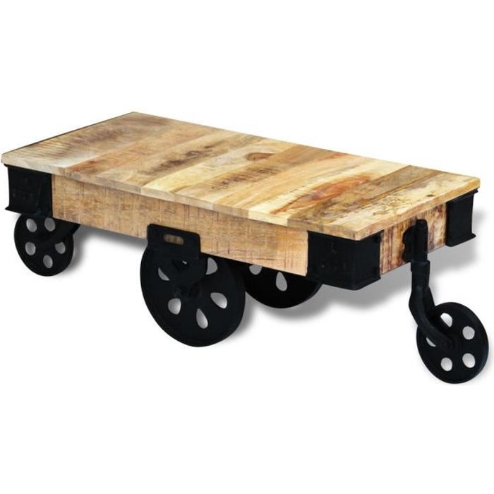 vidal XL Table basse avec roues Bois de manguier brut