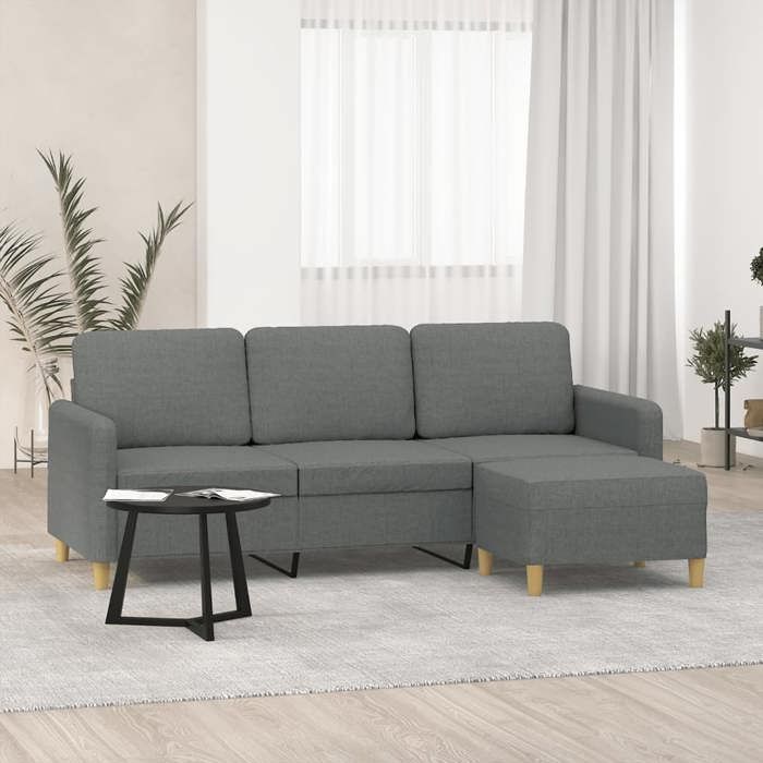 vidaXL Canapé à 3 places avec repose-pieds Gris foncé 180 cm Tissu 3201193