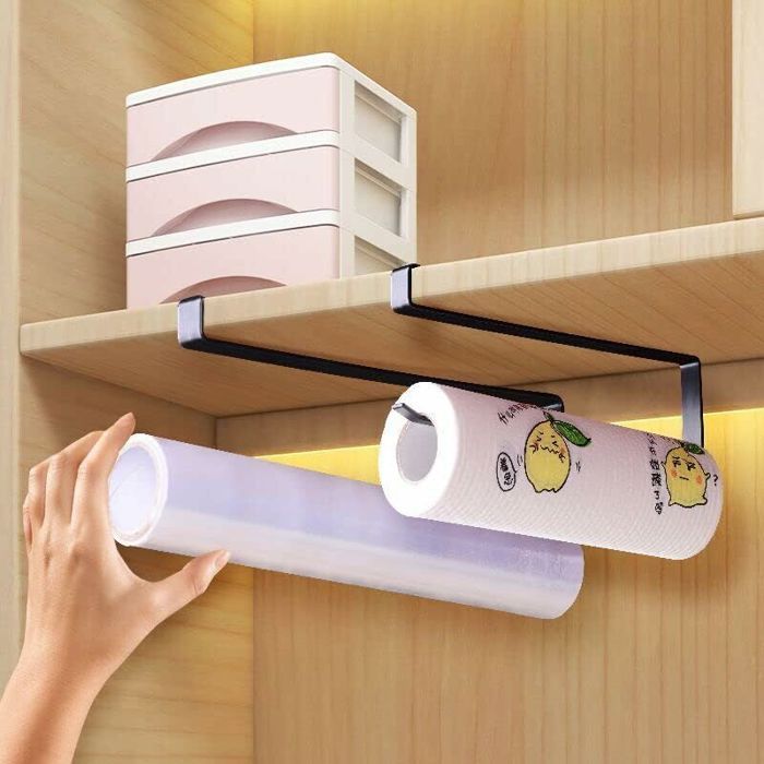 Porte-essuie Tout Sans Perçage 2 Pièces - Support Rouleau Papier Cuisine/salle De Bain - Noir
