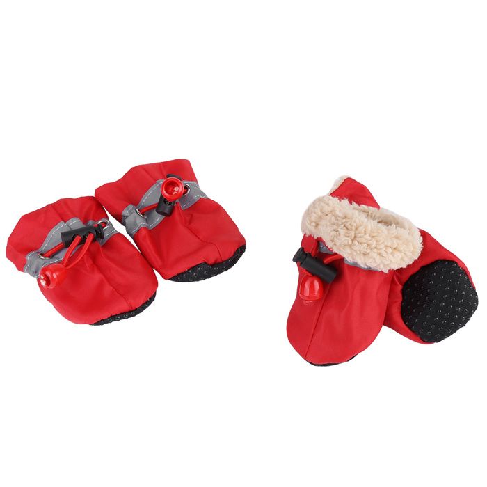 Lot de 4 chaussures antidérapantes pour chien bottes chaussettes pour chien en coton doux rembourrées rouge #3