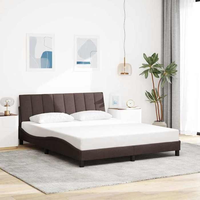 vidaXL Cadre de lit sans matelas marron foncé 160x200 cm tissu lit sommier lit en tissu meubles de chambre à coucher 3310471
